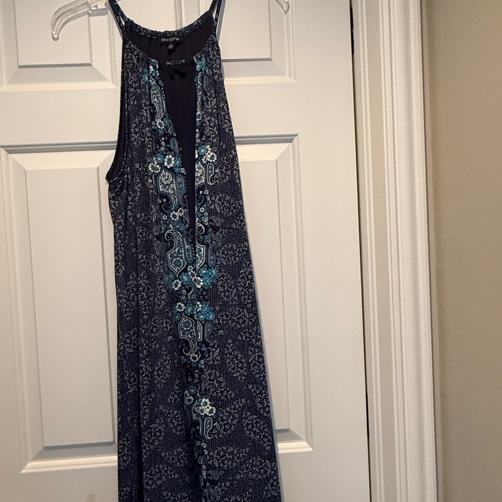 Max Edition Navy and Teal Patterned Dress